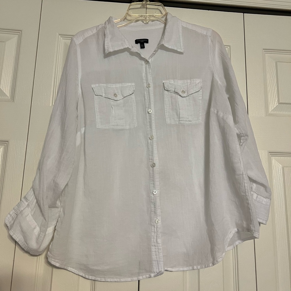 Talbots White Long-sleeve Button Down Shirt